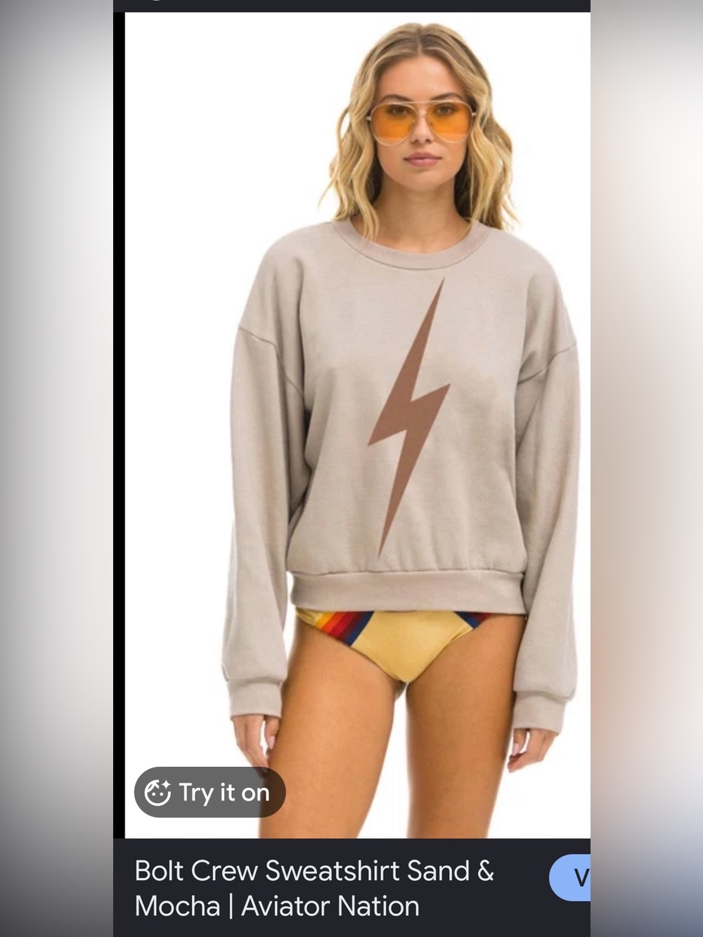 Aviator Nation Sand Crewneck with Mocha Lightning Bolt
